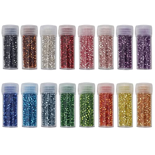 INSPIRELLE Uniform 80 Gram 12/0 (2mm) Cylinder Glass Seed Beads for Craft Jewelry Making, 16 Silver-Lined Colors - color: 16x Silver Lined Colors