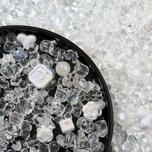 500g Acrylic White Wedding Beads Flower Star Butterfly Candy Acrylic Kawaii Beads for Keychain Bracelets Jewelry Making DIY Plastic Crafts (White) - color: white