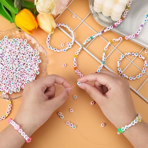 Augshy 700Pcs Round Heart Beads,Valentine's Day Acrylic Heart Beads for Bracelets Jewelry Making Lanyard Necklace Friendship Bracelets(4 x 7 mm) - style: Colorful Heart Style