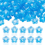 Cheriswelry 100pcs Dodger Blue Flower Letter Beads Transparent Acrylic Alphabet Crystal Beads Horizontal Hole Pony Loose Spacer 10.5x11.5mm for DIY Earring Bracelet Necklace Jewelry Making - color: Dodger Blue-Heart