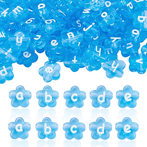 Cheriswelry 100pcs Dodger Blue Flower Letter Beads Transparent Acrylic Alphabet Crystal Beads Horizontal Hole Pony Loose Spacer 10.5x11.5mm for DIY Earring Bracelet Necklace Jewelry Making - color: Dodger Blue-Heart