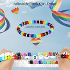 Emibele Colorful Stretch Bracelet Stack Boho Beaded Bracelet Set Heishi Surfer Bracelet Stackable Y2K Trendy Jewelry Friendship Multiple Set Women Fans - style: Rainbow