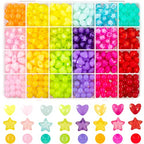 560Pcs Candy Color Pastel Beads Acrylic Heart Beads Stars Beads Colorful Pony Beads Round Beads Cute Loose Plastic Beads Bulk for Jewelry Making DIY Craft Necklace Rainbow Bracelet(Jelly Color Beads)