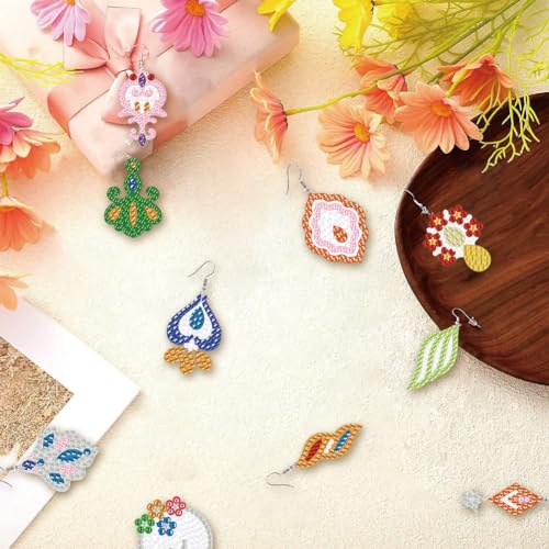 BEUNITONE 12 Pairs Flower Diamond Painting Earrings Fashion DIY Earring Making Kit Diamond Art Earrings Jewelry Making Kit for Adults Women Craft Ornaments DIY Decor - style: Mixed Element-2