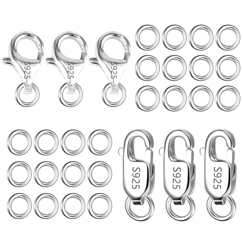 925 Sterling Silver Lobster Claw Clasps Set, Lobster Connector Clasp Closures with Open Jump Rings for Necklace Bracelet DIY Jewelry Finding Supplies (26pcs) - color: 26PcsA
