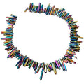 rockcloud Natural Rock Crystal Points Titanium Coated Clear Quartz Sticks Spikes Top Drilled 15 inch Strand,Rainbow - color: #26-Rainbow(Small)