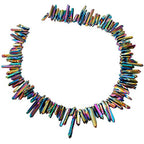 rockcloud Natural Rock Crystal Points Titanium Coated Clear Quartz Sticks Spikes Top Drilled 15 inch Strand,Rainbow - color: #26-Rainbow(Small)
