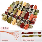 12 Skeins 105 Yards Embroidery Floss Thread Bulk Variegated Floss 6 Strands Green Orange Friendship Bracelet String Cross Stitch Threads for Jewelry Making Bracelet Stitching Craft Supply - color: Autumn Colors