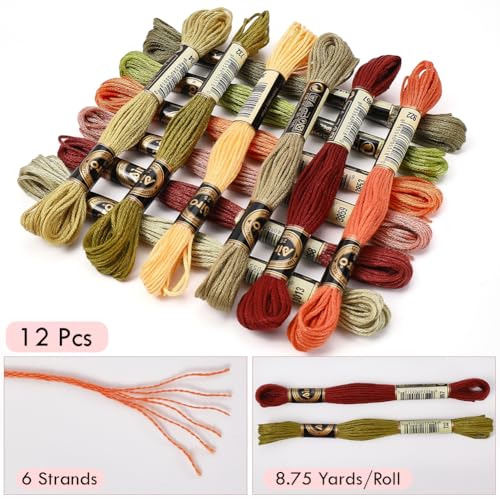 12 Skeins 105 Yards Embroidery Floss Thread Bulk Variegated Floss 6 Strands Green Orange Friendship Bracelet String Cross Stitch Threads for Jewelry Making Bracelet Stitching Craft Supply - color: Autumn Colors