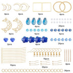SUNNYCLUE 1 Box DIY 8 Pairs Blue Moon Earrings Making Starter Kit Including Moon Geometric Linking Connector Charms Teardrop Flower Beads Earring Findings for Women Earring Making Crafts