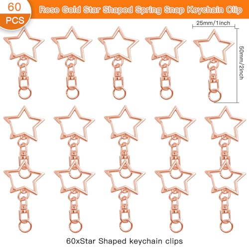 60Pcs Star Shaped Spring Snap Keychain Clip,Metal Swivel Clasp Snap Hook Key Ring with Chain Hanging Buckle with Open Jump Ring Connector for Crafts Key Ring Making,DIY Keychain Supplies(Rose Gold) - color: rose gold