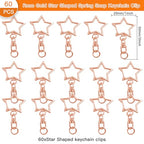 60Pcs Star Shaped Spring Snap Keychain Clip,Metal Swivel Clasp Snap Hook Key Ring with Chain Hanging Buckle with Open Jump Ring Connector for Crafts Key Ring Making,DIY Keychain Supplies(Rose Gold) - color: rose gold