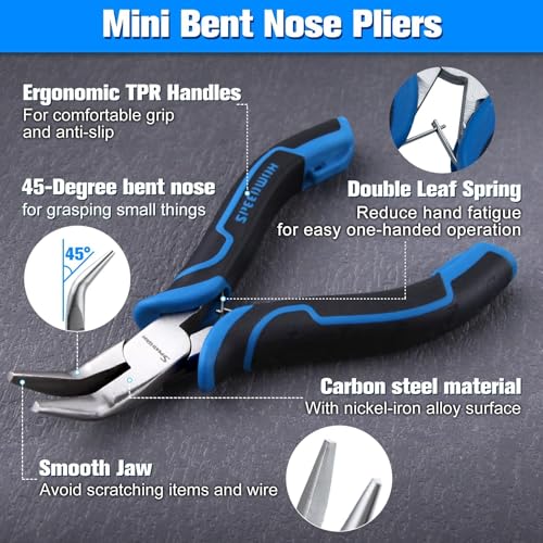 SPEEDWOX 5-Inch Bent Chain-Nose Pliers Mini 45-Degree Bent Nose Pliers For Jewelry Making Pvc Grip Handle With Double Leaf Springs Curved Nose Plier For Jewelry Making Repairing Tool - style: Bent Nose Pliers
