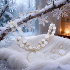 Layered Beads Statement Fashion Necklace Chunky Jewelry Set Big Colorful Glass Stone Circle Shell Pendant Choker Necklace and Earring Set for Women - color: white