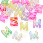 FASHEWELRY 20Pcs Large Hole Acrylic Beads Letter M Iridescent Big Plastic Letter Blocks European Beads Clear 3D Letters Initial Alphabet Bead for Keychains Necklace DIY Arts Craft - color: Random Clear, size: M