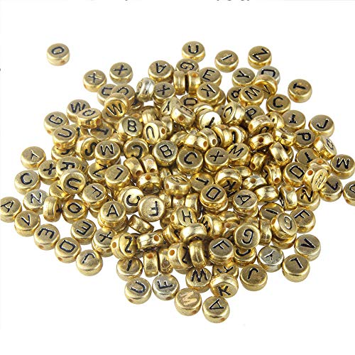 Letter Beads 1000pcs Acrylic Alphabet Letter Beads A-Z Letter for Jewelry Making (Gold) - color: gold