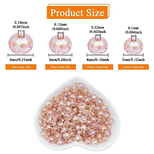 786pcs Crystal Glass Beads Crystal Spacer Beads Rondelle Glass Beads Briolette Beads Crystal Gemstone Beads for Bracelets Necklace Pendants Jewelry Making Supplies, 3mm,4mm,6mm,8mm(Aqua Pink AB) - color: Aqua Pink, size: 3mm,4mm,6mm,8mm