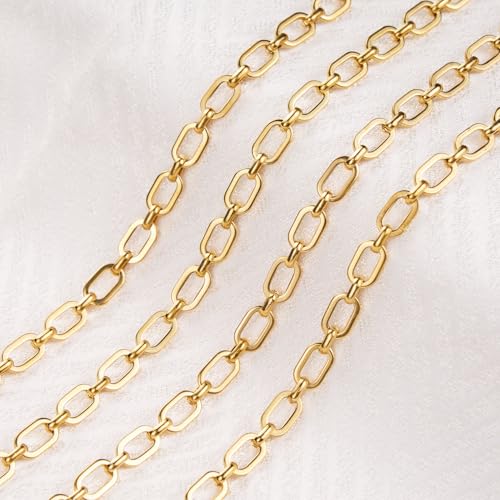 Jabogrii 3 Meters Gold Stainless Steel Jewelry Making Chains Bulk Oval Paperclip Chain for Jewelry Making - color: Paperclip Gold