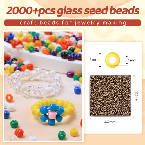 2000pcs Gold Glass Seed Beads, Colorful Tiny 4mm Beads for Jewelry Making, Beading Supplies. - color: Gold