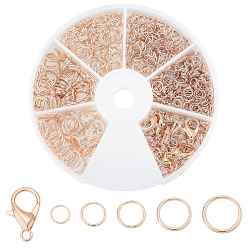 WADORN 530Pcs 5 Styles Rose Gold Jump Rings, 4/5/6/7/8mm Iron Open Jump Ring with 12x6mm 10Pcs Alloy Lobster Claw Clasps Jewelry Making Supplies Necklace Jewelry Finding Set for Bracelet Making Repair