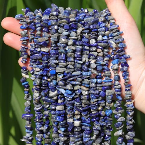 400pcs Natural Chip Stone Beads for Jewelry Making Lapis Lazuli 5-8mm Irregular Gemstones Healing Crystal Loose Rocks Bead Hole Drilled for Ring Earrings Necklace Bracelet Making DIY Art Crafts - color: Lapis lazuli (2 Strands-62")