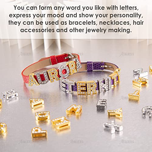 AUEAR, 104 Pack Silver Gold A-Z 8mm Full Rhinestone Slide Charms Crystal Alphabet Letter Alloy for Bracelets Necklace Wristbands DIY Jewelry Making - color: Silver & Gold, size: 104 Pack