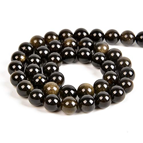 60pcs 6mm Natural Black Golden Obsidian Gemstone Round Spacer Loose Stone Beads for Jewelry Making 15.5" 1 Strand (Black Golden Obsidian, 6mm 60Beads) - color: Black Golden Obsidian, size: 6mm 60Beads