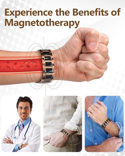 Feraco Copper Bracelet for Men 3X Strength,Magnetic Therapy Bracelet Copper Jewelry with Powerful 3800 Gauss Magnets - style: Black Matrix