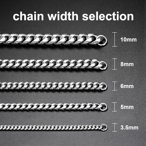 Monily Stainless Steel Mens Cuban Link Chain Silver 18K Gold Chain for Men Hip Hop Mens Jewelry - color: a. 3.5mm width-steel, size: 20 Inches