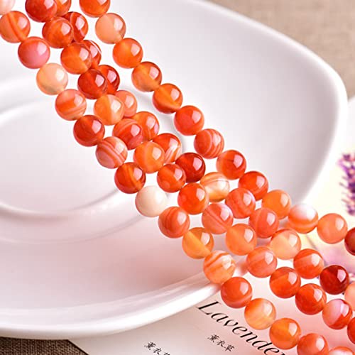62Pcs Natural Crystal Beads Stone 6mm Red Stripe Onyx Agates Gemstone Round Loose Energy Healing Beads for Bracelet Necklace Earrings Jewelry Making - color: Red, size: 6MM