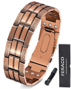 Feraco Copper Bracelet for Men 3X Strength,Magnetic Therapy Bracelet Copper Jewelry with Powerful 3800 Gauss Magnets - style: Textured Energy Bracelet