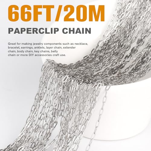 66FT Stainless Steel Paperclip Chain Roll 2MM 304 Stainless Steel Paperclip Link Chain Spool Bulk for Jewelry Making - color: 2mm stainless steel