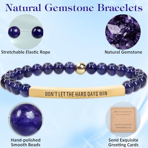 INSYOHO Dont Let the Hard Days Win Bracelet – Inspirational Healing Crystal Bracelet for Women & Men, Agate & Amethyst Beaded Adjustable, Motivational Gift for Stress Relief & Positivity - color: lapis lazuli