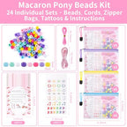 Rujiaoa Bracelet Making Kit Bulk 24 Pack, Individually Pre-Packed Pony Bead Kits for Party Favors & Classroom Activities, DIY Jewelry Making Set with Zipper Bags, Tattoos & Instructions