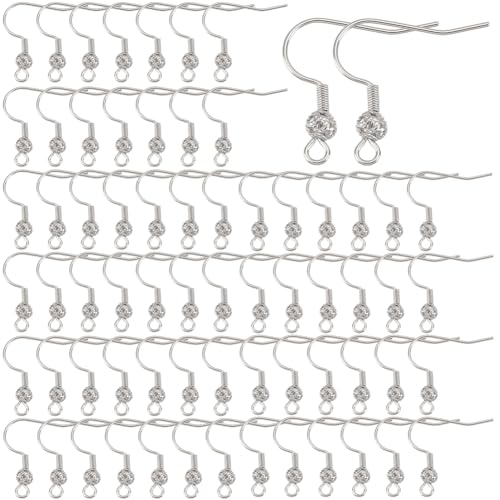 SUNNYCLUE 1 Box 100Pcs Earring Hooks Hypoallergenic Earring Findings Real Platinum Plated Brass Fish Hook Ear Wires with Filigree Round Ball French Earring Hook for Jewelry Making Supplies Women - color: 100pcs Platinum Plated Earring Hooks With Filigree