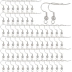 SUNNYCLUE 1 Box 100Pcs Earring Hooks Hypoallergenic Earring Findings Real Platinum Plated Brass Fish Hook Ear Wires with Filigree Round Ball French Earring Hook for Jewelry Making Supplies Women - color: 100pcs Platinum Plated Earring Hooks With Filigree