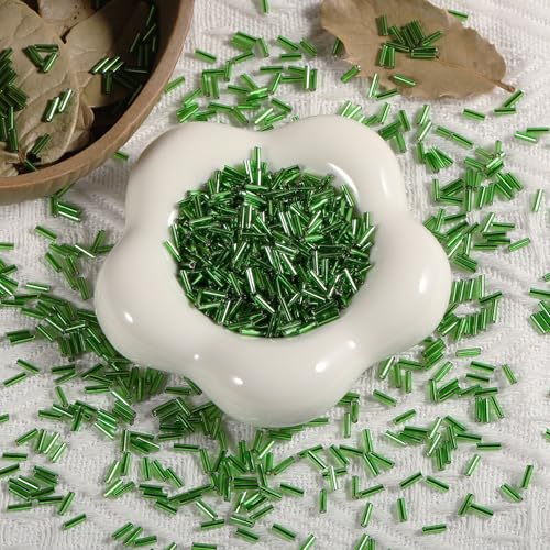 2000Pcs Tube Seed Beads 2x7mm Mini Long Glass Bugle Bead Small Craft Loose Spacer Beads for DIY Phone Charms Waist Bead Bracelets Earrings Necklaces (Dark Green) - color: Dark Green