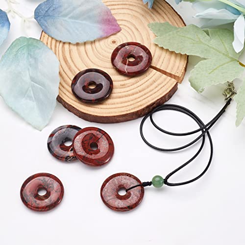 FASHEWELRY 5Pcs Donut Disc Natural Mahogany Obsidian Stone Pendants 30x5mm Large Hole Healing Chakra Circle Ring Flat Round Gemstone European Charms for Jewelry Making Hole: 6mm - color: Mahogany Obsidian, Colorful