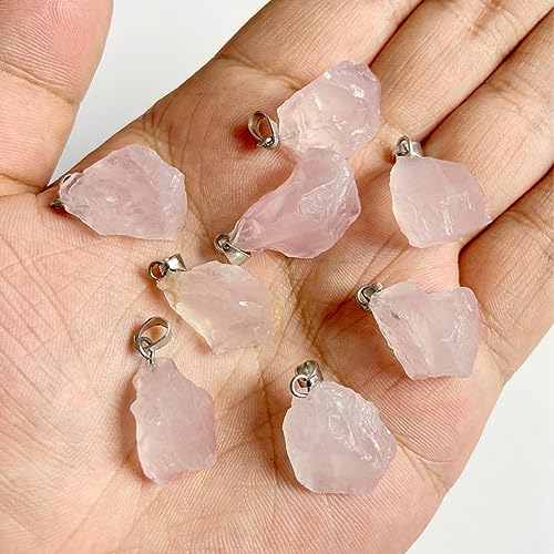 10pcs Irregular Raw Natural Rose Quartz Rock Stone Pendant Healing Crystal Chakra Gemstone Charm for Jewelry Making DIY Necklace Earrings Accessories Reiki - color: Rose Quartz
