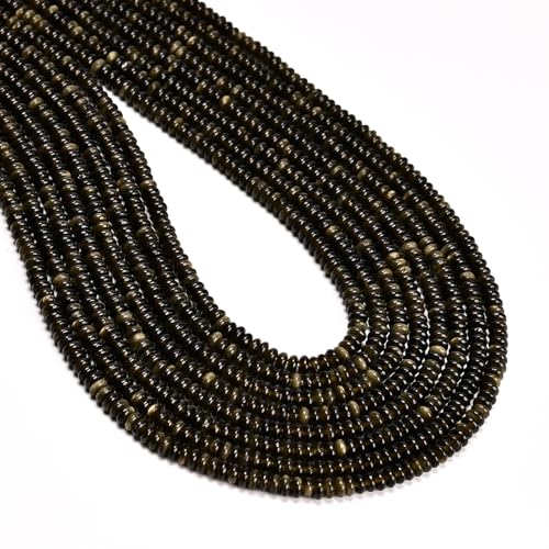 ICAI Beads Natural 2x4mm Rondelle Beads, Abacus Disk Stone Spacer Beads – Loose Natural Gemstone Beads for DIY Bracelet, Necklace, Jewelry Making (Golden Obsidian) - color: Golden Obsidian, size: 2x4