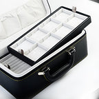 Oirlv Black Leather Jewelry Box Handmade Travel Jewelry Organizer Storage Case Holder For Girl Lady Earring,Ring,Necklace,Pendant,Watch,Bracelet.(3 layers) - color: Black