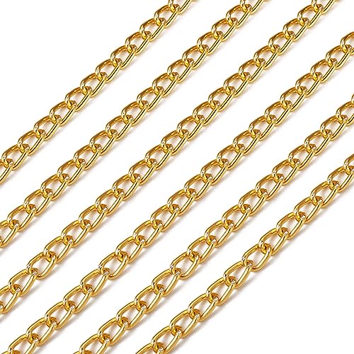 Craftdady 16.4 ft Aluminum Chain 8x5mm Twisted Golden Chain Unwelded Curb Chain Link Necklace Chain for DIY Crafts Bracelet Jewelry Making Pants Chain - color: Golden, 8x5mm