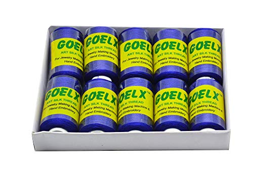 Goelx Silk Thread by Shade No for Jewelry, Tassel Making, Embroidery, Crafts, Shiny Soft Thread Spools - Blue - 53 - color: Blue - 53