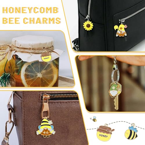 40Pcs Cartoon Enamel Bee Charms Set, 20 Styles Assorted Honeybee Honeycomb & Gnome Alloy Pendants for Jewelry Making Crafts DIY Necklace Bracelet Keychain Crafting Charms Kit