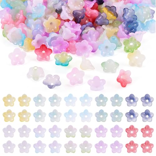 Beadthoven 300Pcs Acrylic Flower Beads Caps 10 Colors Trumpet Bell Flower Floral Bead End Spacers Assorted Transparent Focal Beads for DIY Bracelet Necklace Earrings Jewelry Making Supplies - color: Trumpet Flower