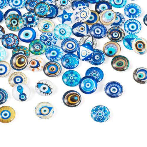 100Pcs/Set Flat Round Transparent Glass Cabochons with Pattern Eye Flatback Glass Dome Flatback Cab Beads for Photo Cameo Jewelry Making Necklace Ring DIY Crafts 12x4mm Eye - color: 100Pcs-12x4mm-Eye