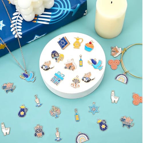 MARFOREVER 40 Pcs/20 Pairs Hanukkah Charms for Jewelry Making, Chanukah Blue White Enamel Charm Star of David Bangle Pendants for Bracelet Necklace Earrings Making Hanukkah Gift Decoration Accessories - style: Hanukkah