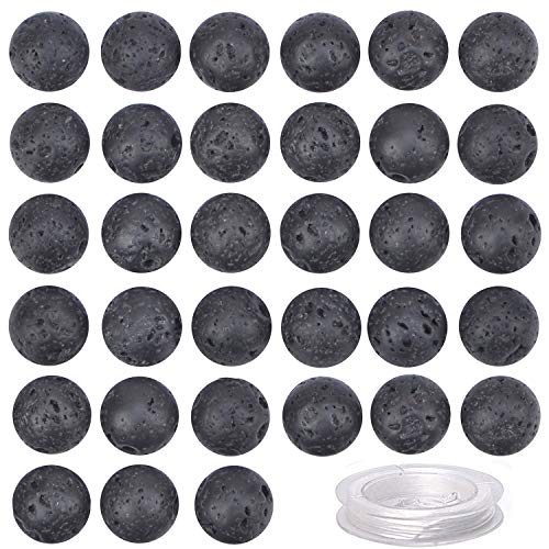 100Pcs Natural Crystal Beads Stone Gemstone Round Loose Energy Healing Beads with Free Crystal Stretch Cord for Jewelry Making (Black Lava, 6MM) - color: Black Lava, size: 6MM