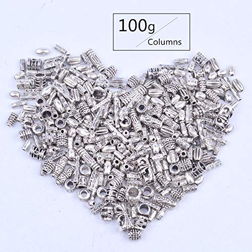 BronaGrand 100g (about 250-400pcs) Antique Silver Column Spacer Beads Bracelet Charms Necklace Pendants Jewelry Findings Accessories for Bracelet Necklace Jewelry Making - color: Antique Silver