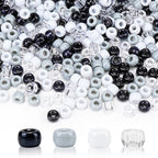 1000PCS 6x9mm Pony Beads Bulk – Black, Gray, White Kandi Beads for Bracelets, Hair Braids, Jewelry Making, Crafts – Large Hole Plastic Bead for DIY Kits - color: Neutral